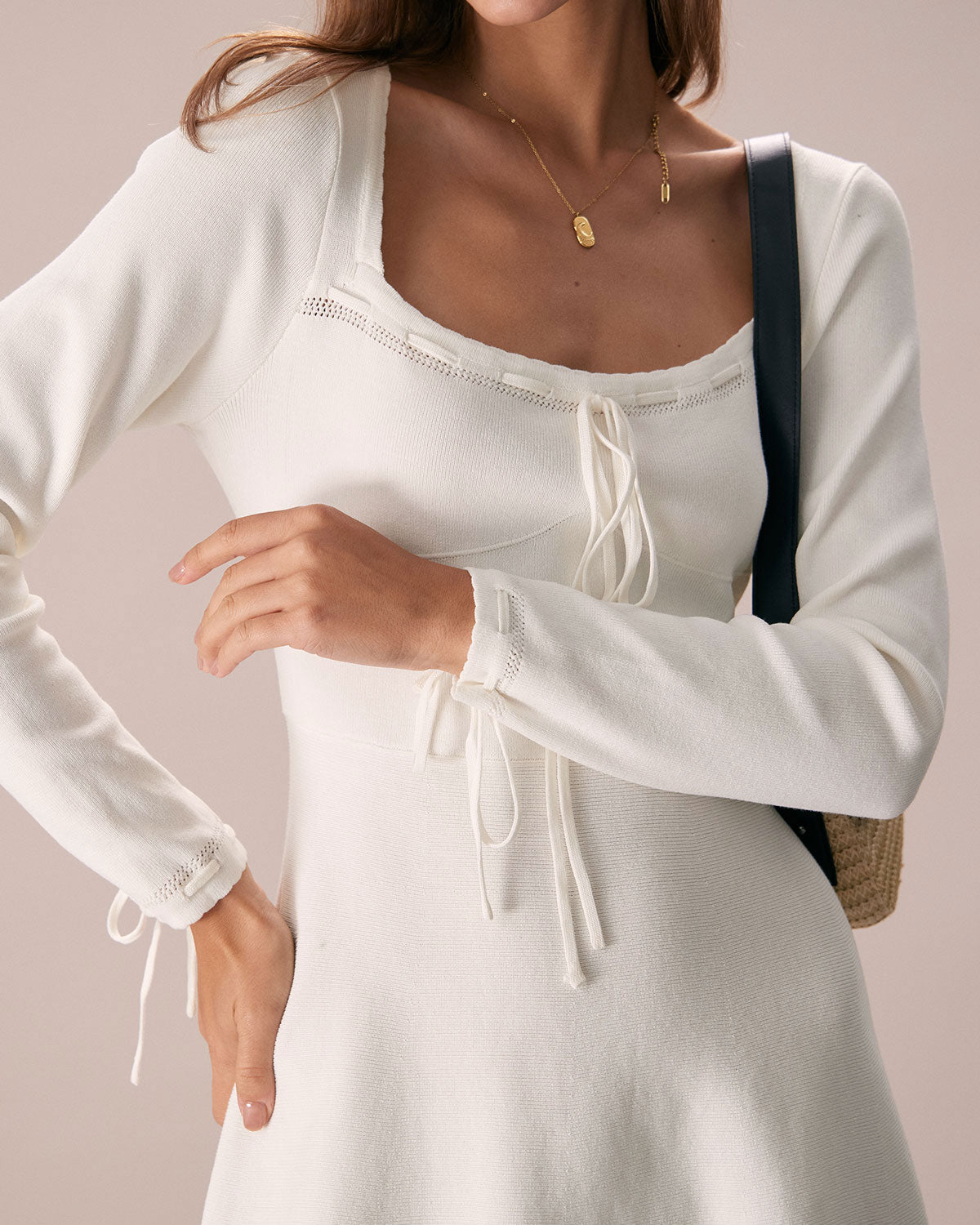 The White Square Neck Sweater Mini Dress - Threadford