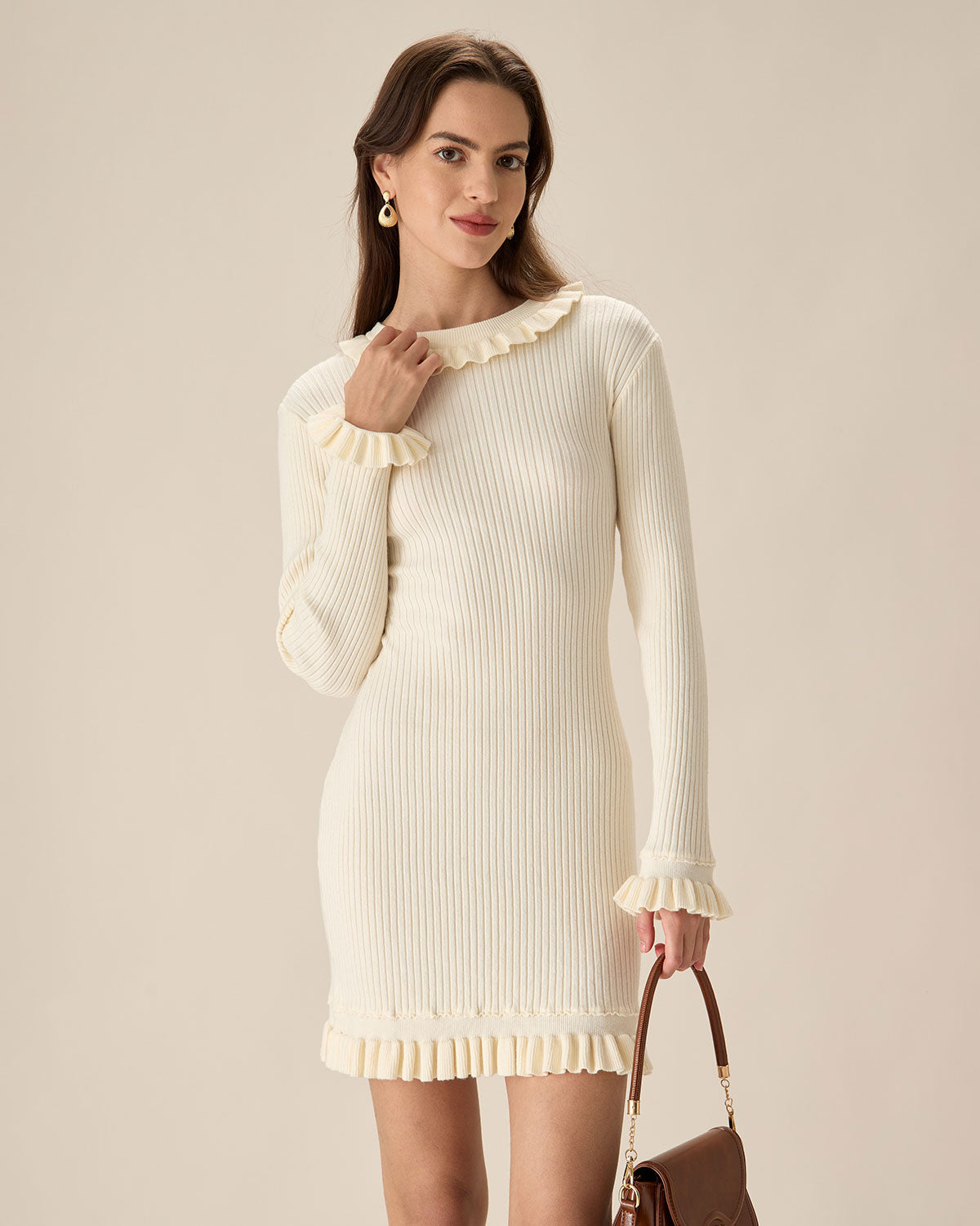 White Bodycon Sweater Mini Dress - Threadford