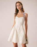 The Off White Jacquard Tie Strap Mini Dress - Threadford