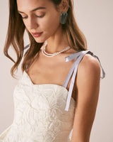 The Off White Jacquard Tie Strap Mini Dress - Threadford