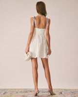 The Off White Jacquard Tie Strap Mini Dress - Threadford