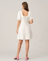 The Solid Textured Puff Sleeve Mini Dress - Threadford