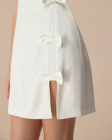 The White Boat Neck Bowknot Satin Mini Dress - Threadford