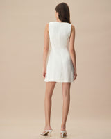 The White Boat Neck Bowknot Satin Mini Dress - Threadford