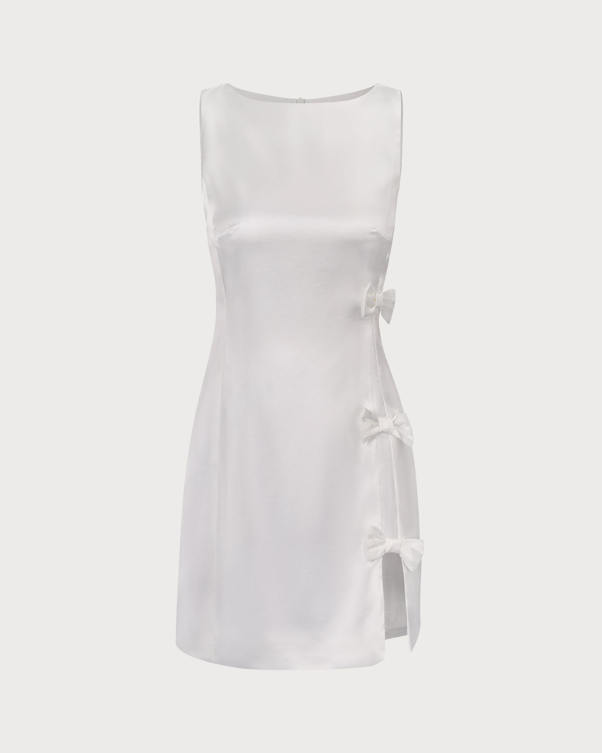 The White Boat Neck Bowknot Satin Mini Dress - Threadford