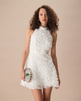 The White Mock Neck Tie-Back Mini Dress - Threadford