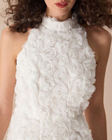 The White Mock Neck Tie-Back Mini Dress - Threadford