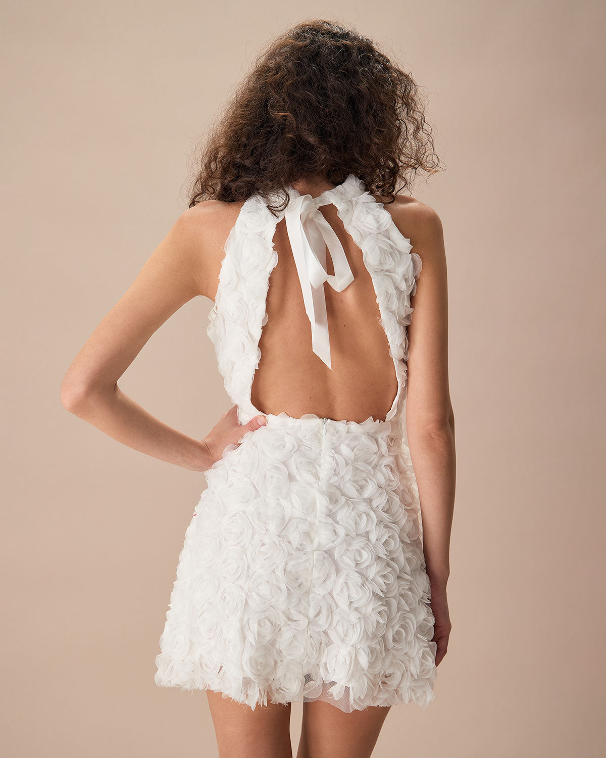 The White Mock Neck Tie-Back Mini Dress - Threadford