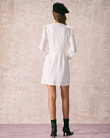 The White Round Neck Button Mini Dress - Threadford