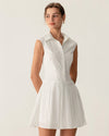 White Button A-Line Sleeveless Mini Dress - Threadford