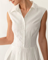 White Button A-Line Sleeveless Mini Dress - Threadford