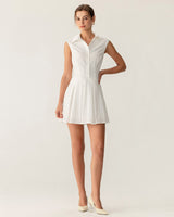 White Button A-Line Sleeveless Mini Dress - Threadford