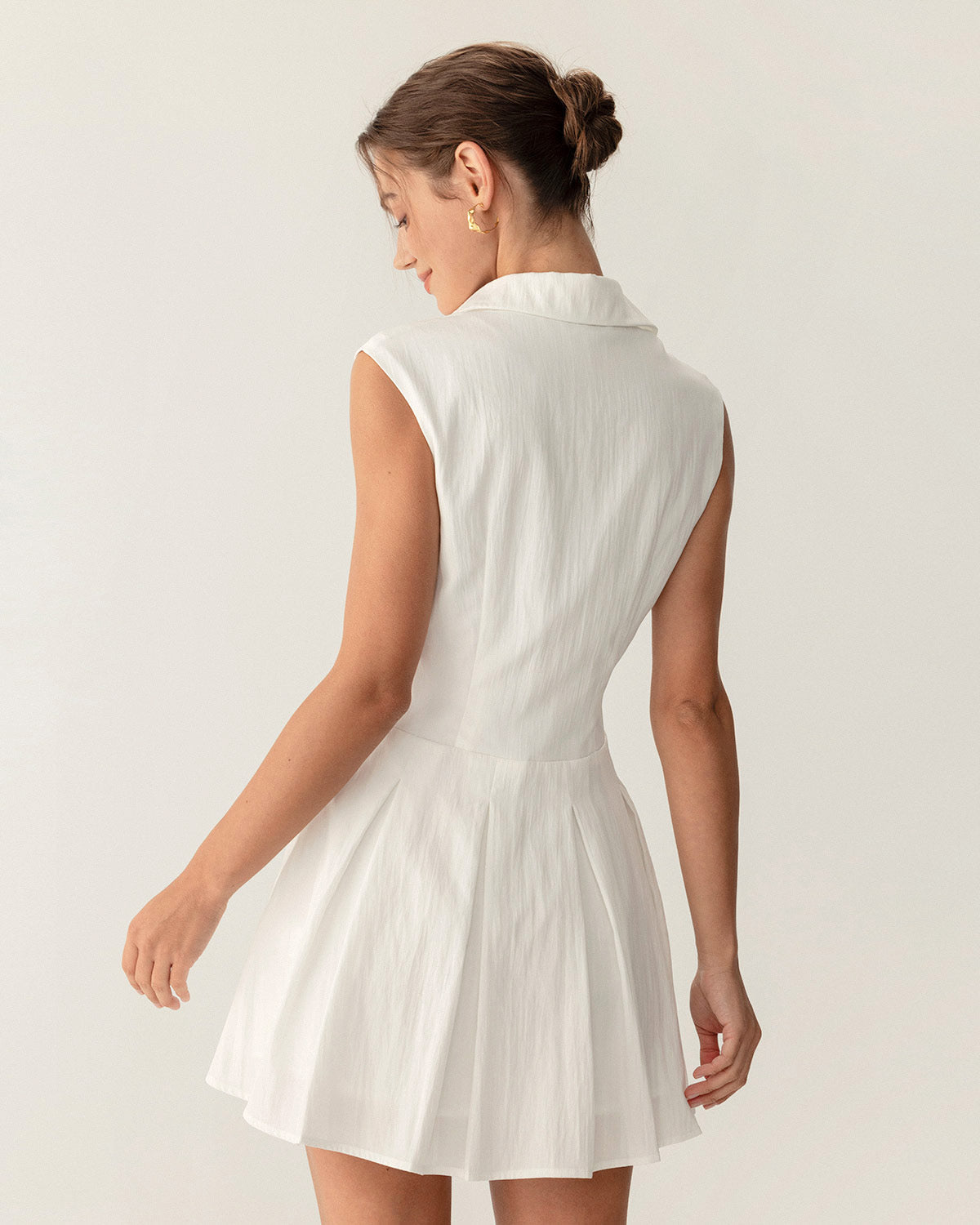 White Button A-Line Sleeveless Mini Dress - Threadford