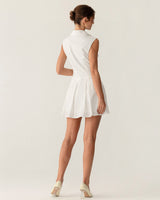 White Button A-Line Sleeveless Mini Dress - Threadford