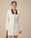 White Contrasting Button-Up Mini Dress - Threadford