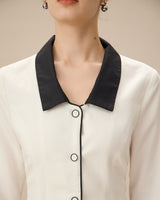 White Contrasting Button-Up Mini Dress - Threadford