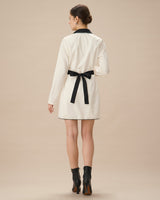 White Contrasting Button-Up Mini Dress - Threadford