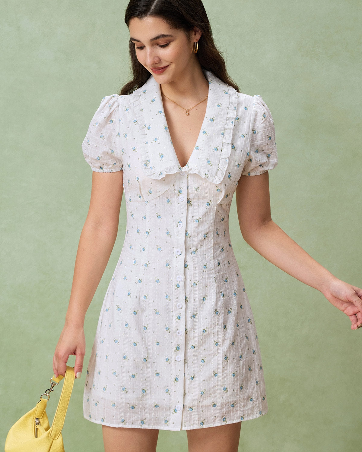 White Floral Chelsea Mini Dress - Threadford