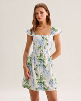 White Floral Square Neck Mini Dress - Threadford