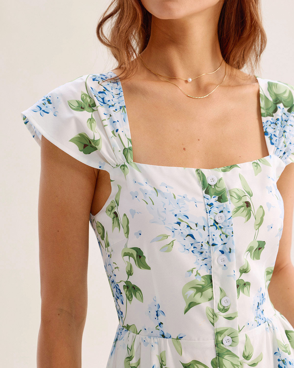 White Floral Square Neck Mini Dress - Threadford