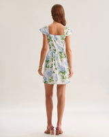 White Floral Square Neck Mini Dress - Threadford