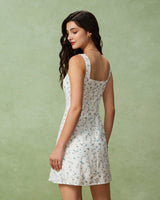 White Floral Square Neck Slip Mini Dress - Threadford