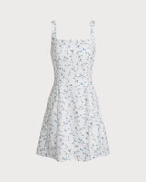 White Floral Square Neck Slip Mini Dress - Threadford