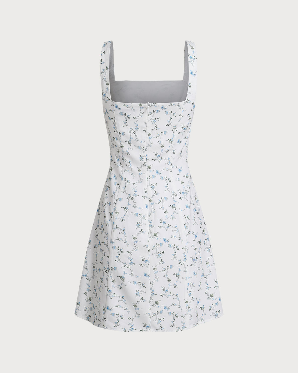 White Floral Square Neck Slip Mini Dress - Threadford