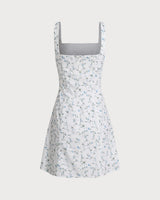White Floral Square Neck Slip Mini Dress - Threadford