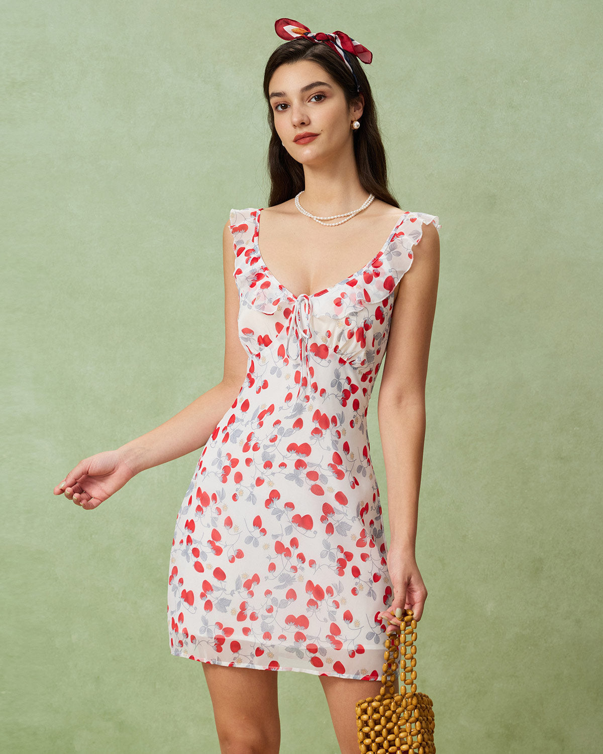 White Floral V Neck Ruffle Mini Dress - Threadford