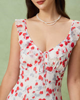 White Floral V Neck Ruffle Mini Dress - Threadford