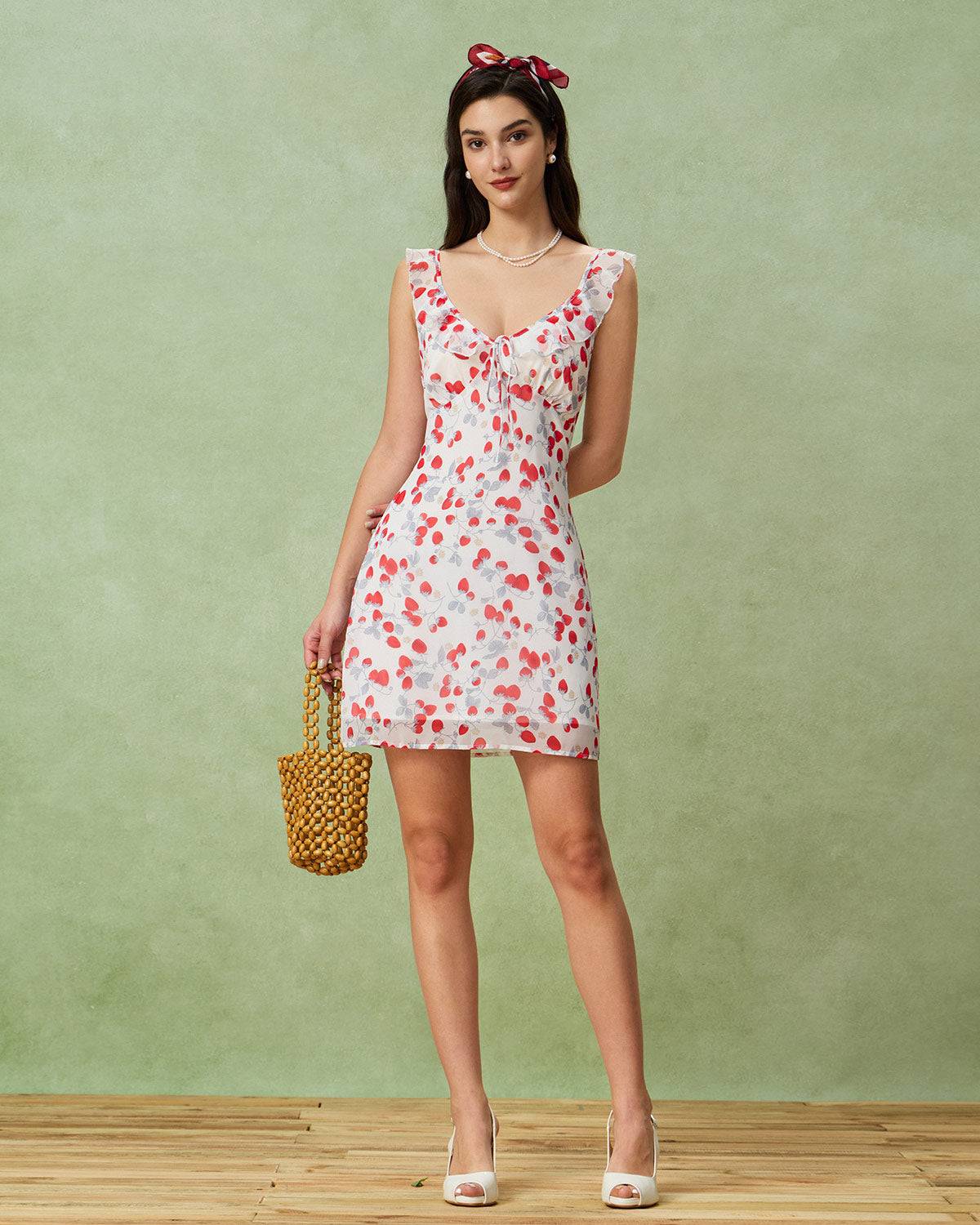 White Floral V Neck Ruffle Mini Dress - Threadford