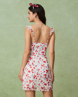 White Floral V Neck Ruffle Mini Dress - Threadford