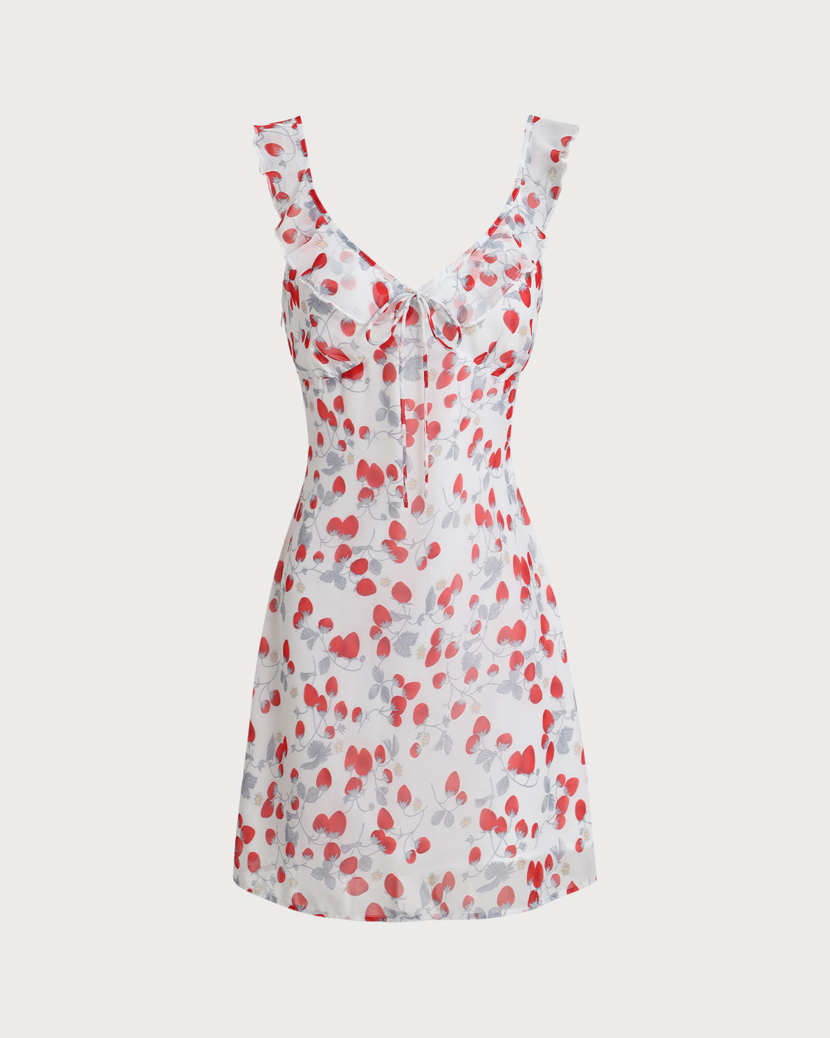 White Floral V Neck Ruffle Mini Dress - Threadford