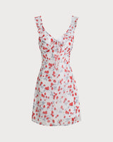 White Floral V Neck Ruffle Mini Dress - Threadford