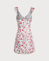 White Floral V Neck Ruffle Mini Dress - Threadford