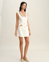 White Floral V Neck Sleeveless Mini Dress - Threadford