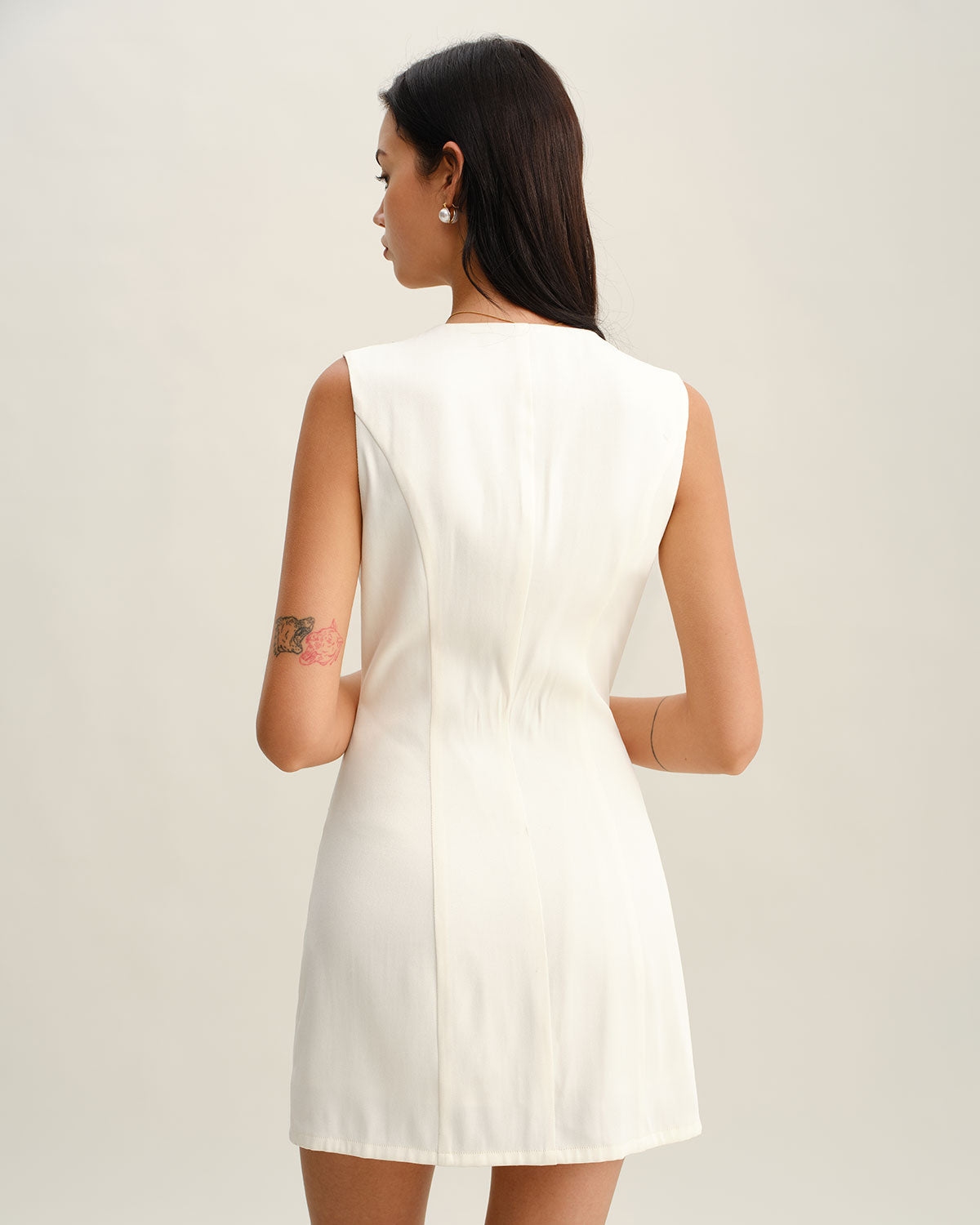 White Floral V Neck Sleeveless Mini Dress - Threadford