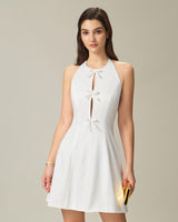 White Halter Backless Mini Dress - Threadford