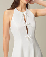 White Halter Backless Mini Dress - Threadford