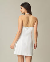 White Halter Backless Mini Dress - Threadford