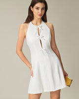 White Halter Backless Mini Dress - Threadford