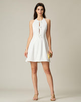 White Halter Backless Mini Dress - Threadford