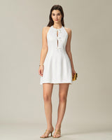 White Halter Backless Mini Dress - Threadford