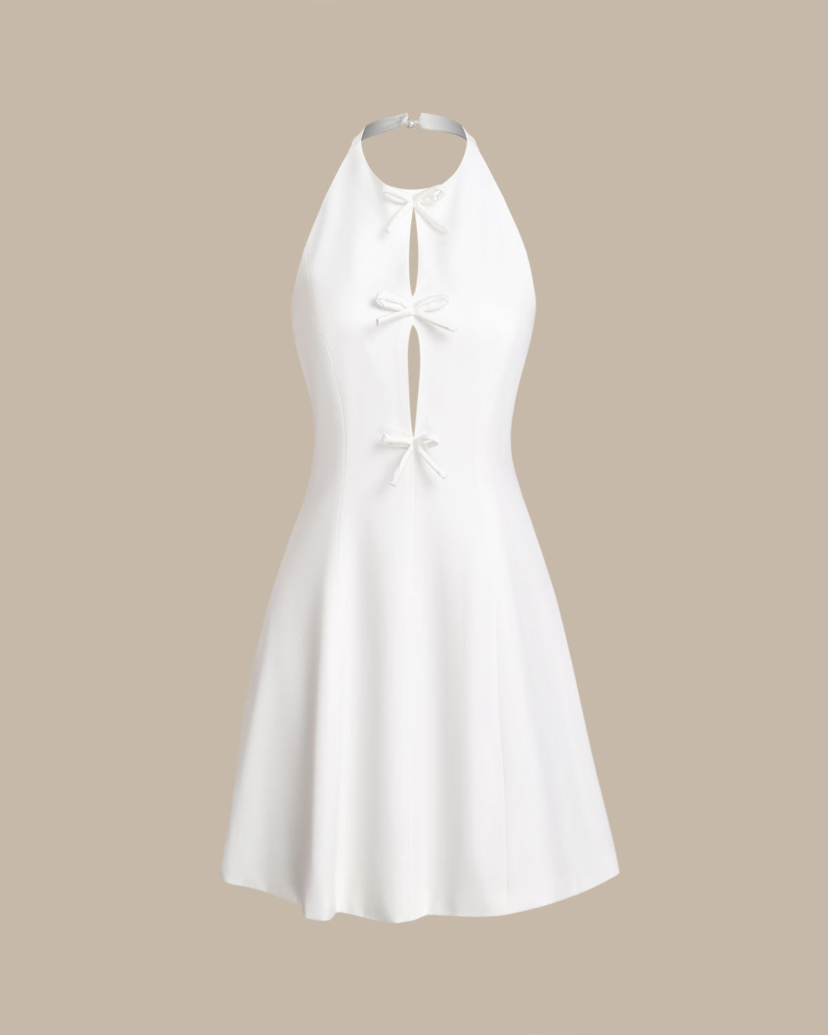 White Halter Backless Mini Dress - Threadford