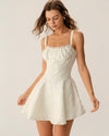 White Jacquard Ruched Slip Mini Dress - Threadford