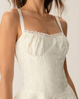 White Jacquard Ruched Slip Mini Dress - Threadford