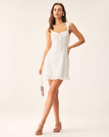White Jacquard Sweetheart Neck Slip Mini Dress - Threadford