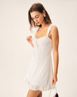 White Jacquard Sweetheart Neck Slip Mini Dress - Threadford