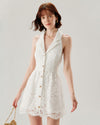 White Lace Collared Sleeveless Mini Dress - Threadford